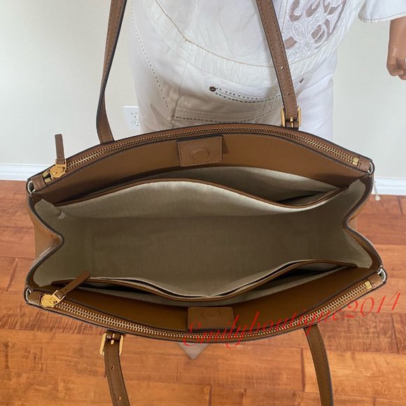 Tory Burch 134837 Emerson Large Double Zip Tote Moose Saffiano Leather Bag - Picture 10 of 14